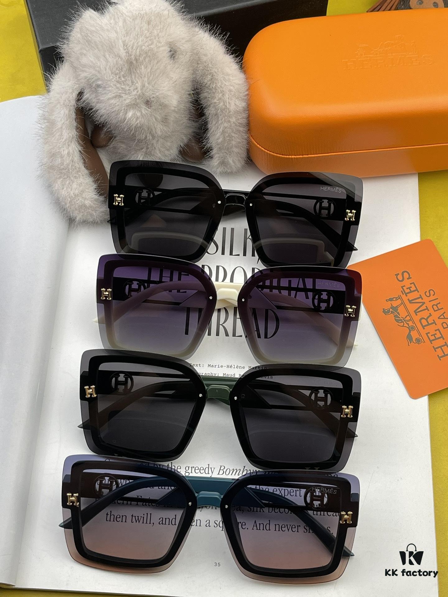 HERMES 2024 Spring New Arrival Original Shipment Viral Hit Luxury Square Sunglasses Classic Full-Frame Design High-Quality Authentic Brand