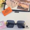 Hermes 2024 New Square Frameless Cut-Out Sunglasses for Women, Retro Fashion Lightweight Luxury Letter Design High-End UV Protection Sun Glasses