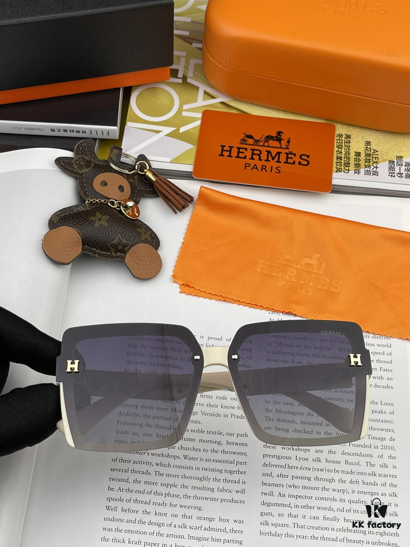 HERMES 2024 Spring New Arrival Original Release Famous Internet Sensation Ultra-Hot Luxury Square Sunglasses Classic Integrated Frame Design High-End Quality Authentic Brand Premium Sunglasses Model: H1245