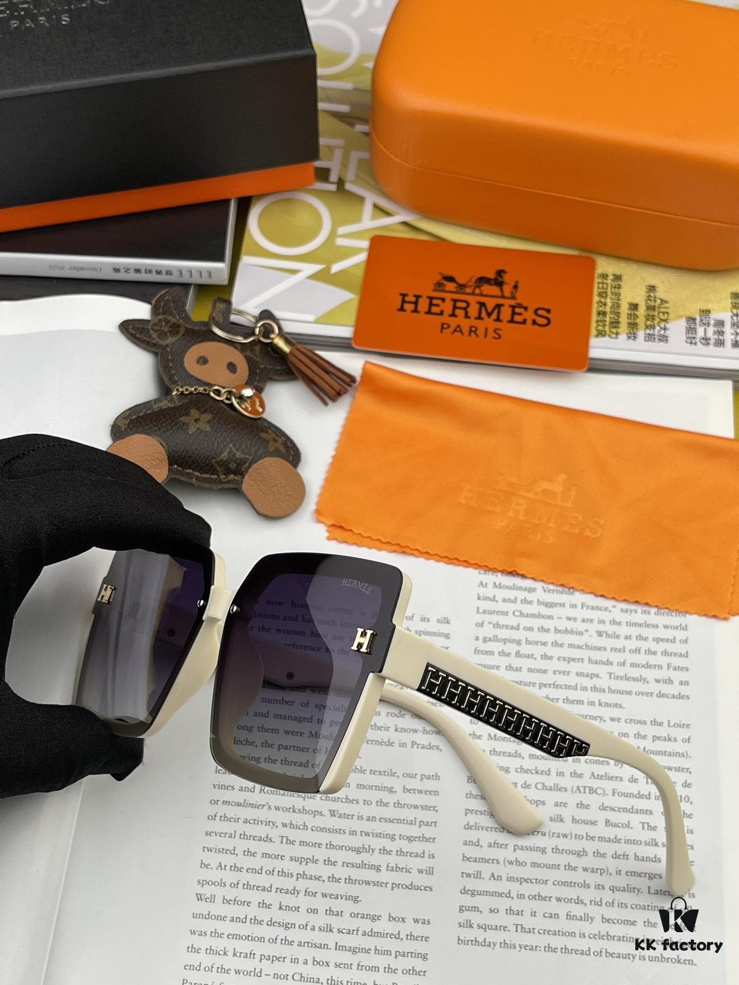 HERMES 2024 Spring New Arrival Original Release Famous Internet Sensation Ultra-Hot Luxury Square Sunglasses Classic Integrated Frame Design High-End Quality Authentic Brand Premium Sunglasses Model: H1245