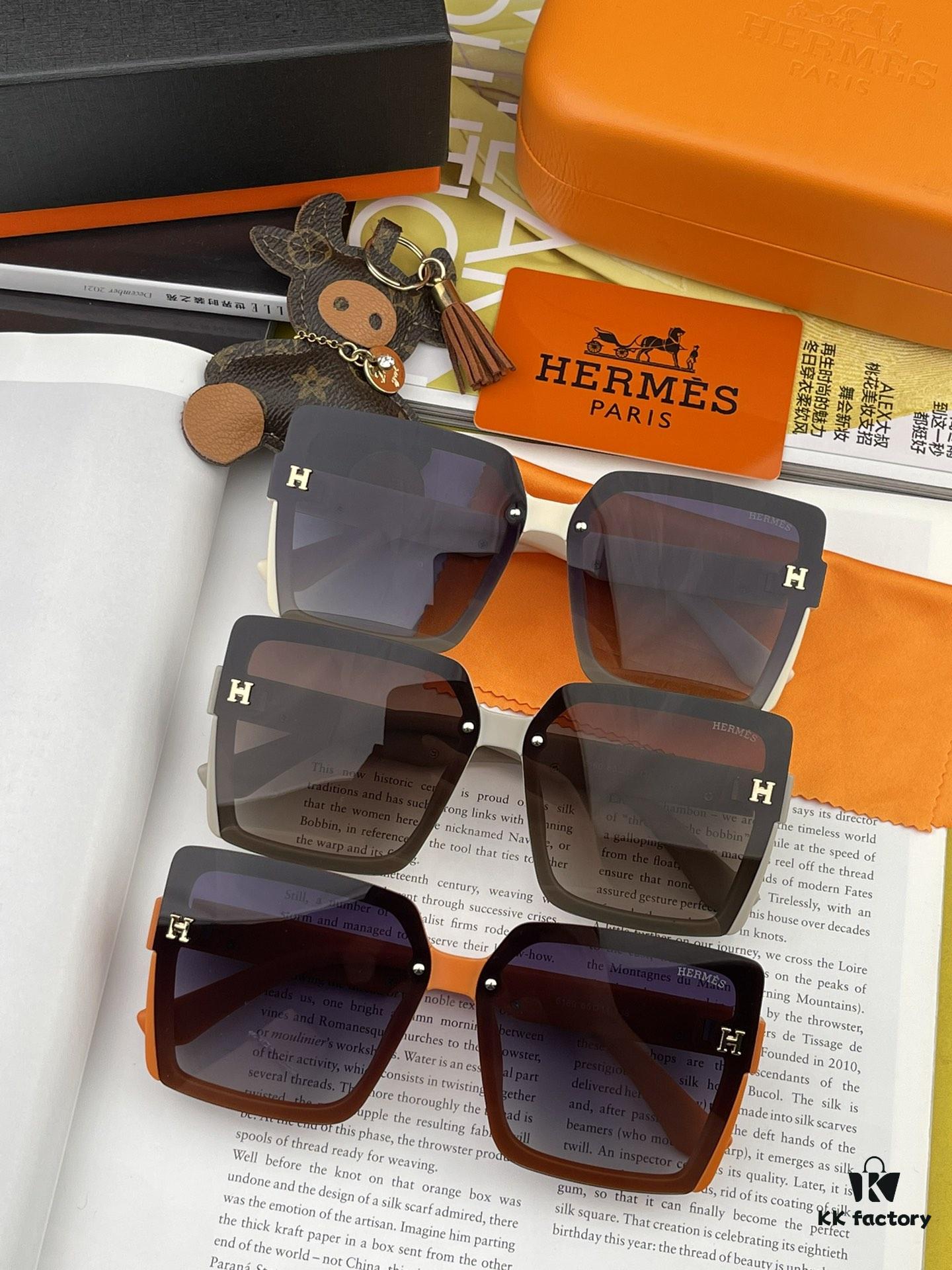 HERMES 2024 Spring New Arrival Original Release Famous Internet Sensation Ultra-Hot Luxury Square Sunglasses Classic Integrated Frame Design High-End Quality Authentic Brand Premium Sunglasses Model: H1245