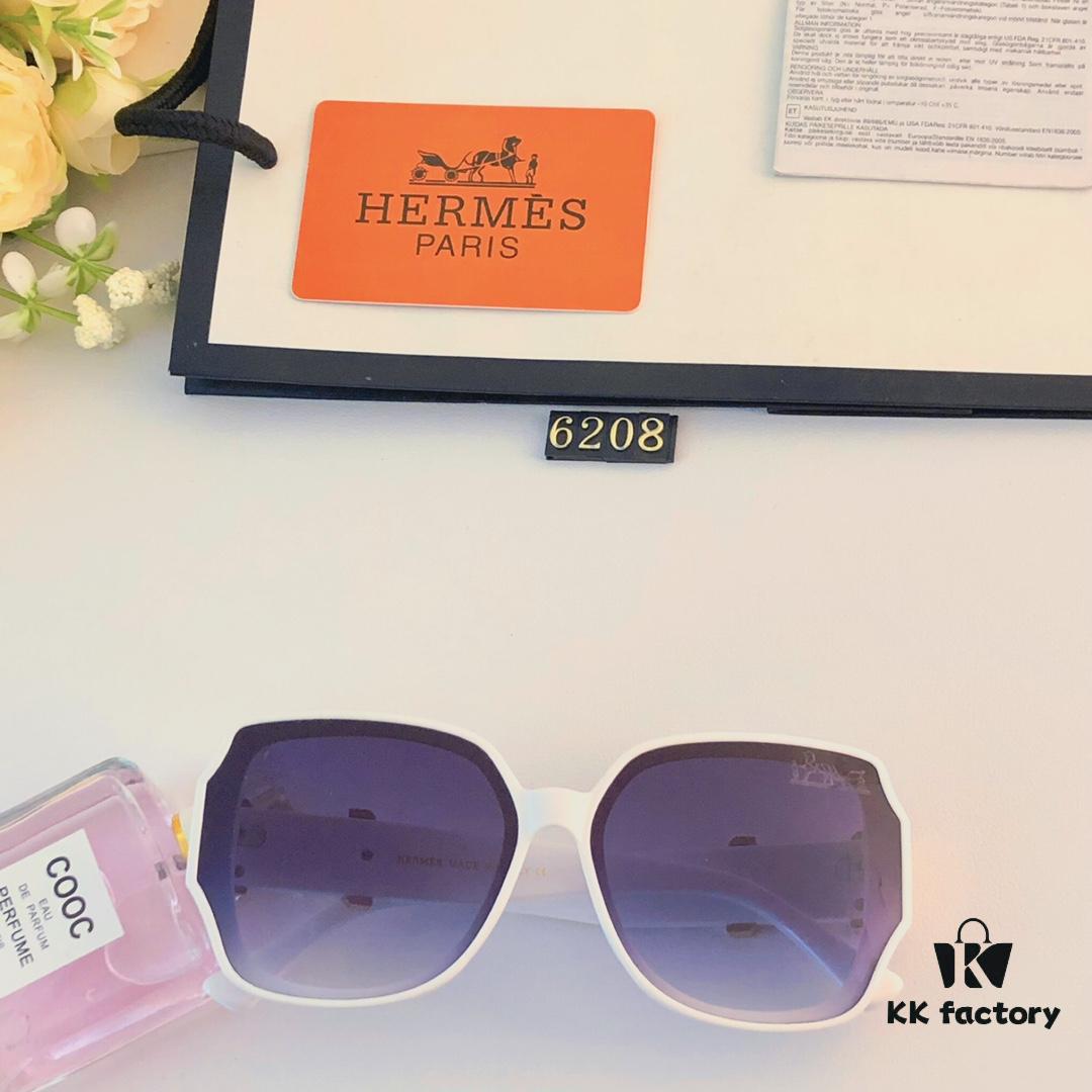 Hermes Vintage Square Sunglasses for Women, Fashionable and Elegant Round-Face Flattering UV Protection Sunglasses, New Stylish and Versatile Sun Glasses