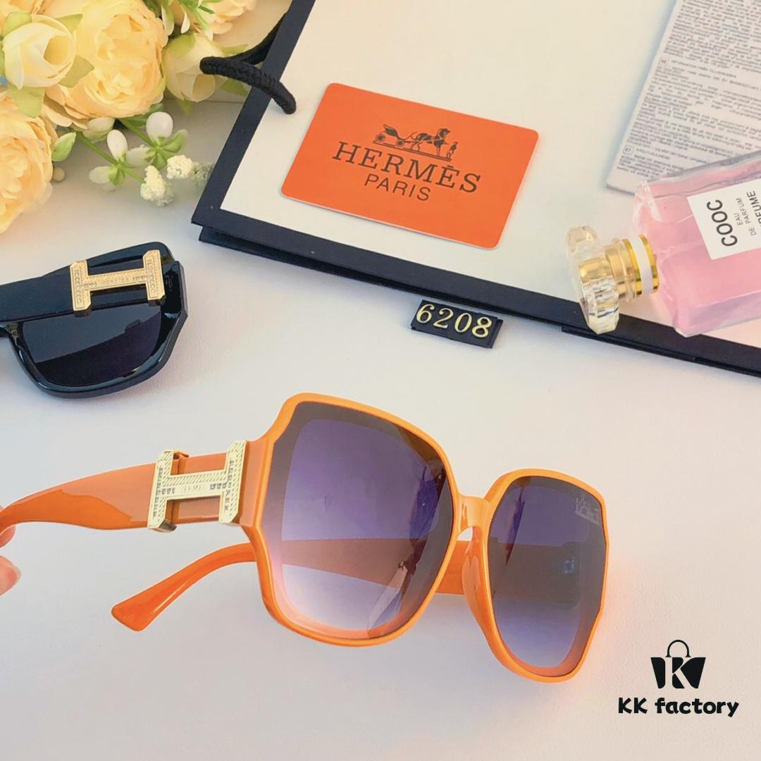 Hermes Vintage Square Sunglasses for Women, Fashionable and Elegant Round-Face Flattering UV Protection Sunglasses, New Stylish and Versatile Sun Glasses