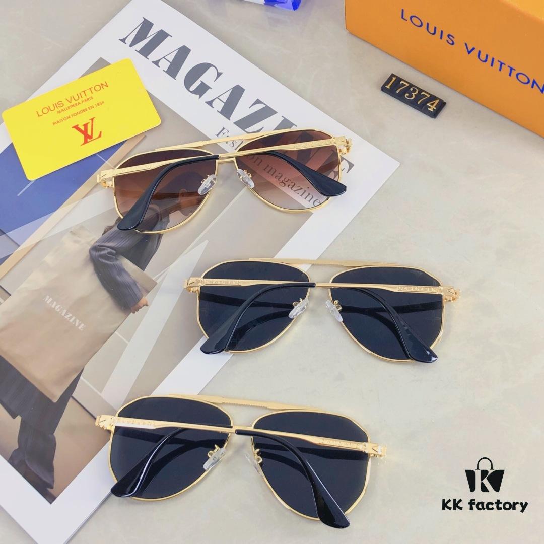 Louis Vuitton Korean-Style Double-Bridge Round Aviator Sunglasses for Men and Women, Fashionable UV-Protective Driving and Outdoor Sun Glasses