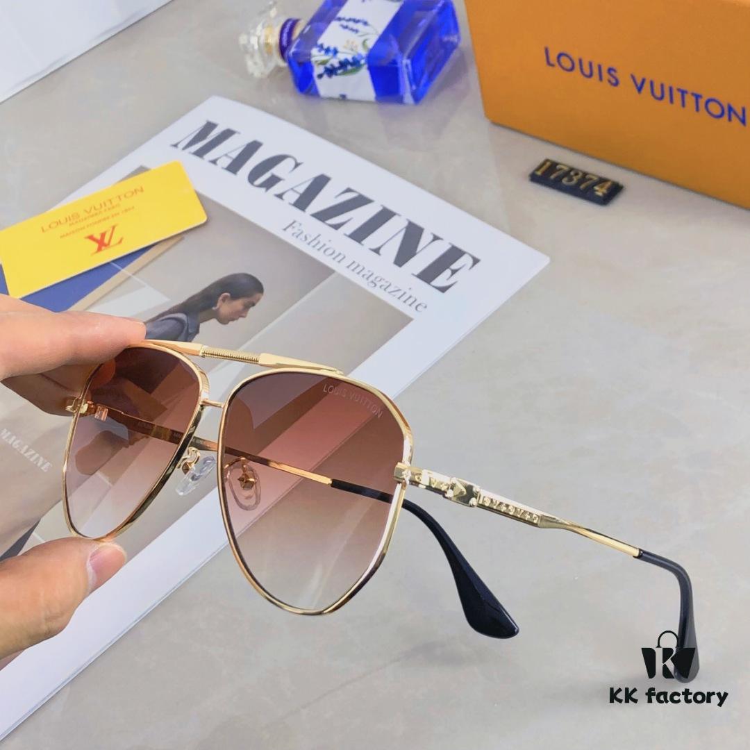 Louis Vuitton Korean-Style Double-Bridge Round Aviator Sunglasses for Men and Women, Fashionable UV-Protective Driving and Outdoor Sun Glasses