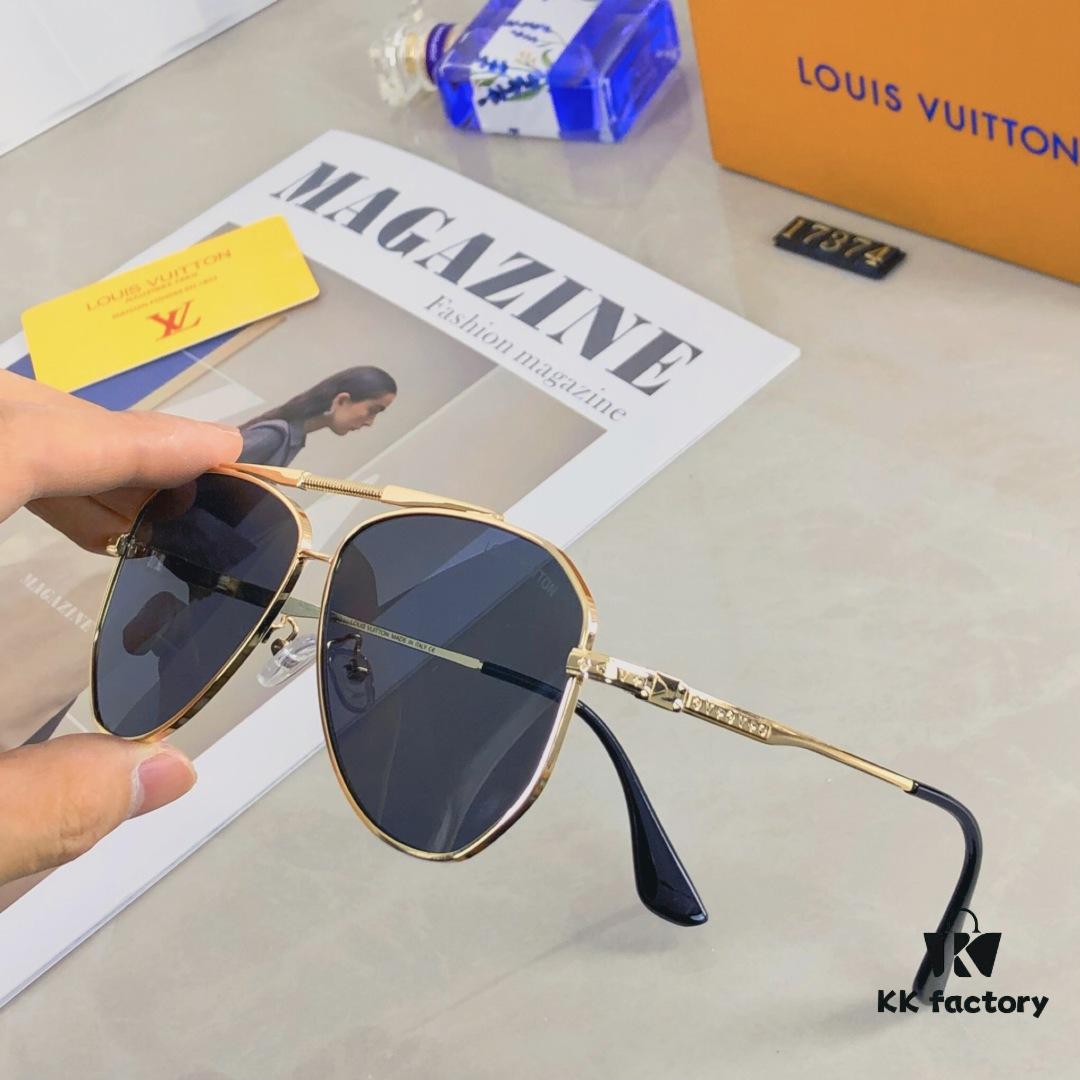 Louis Vuitton Korean-Style Double-Bridge Round Aviator Sunglasses for Men and Women, Fashionable UV-Protective Driving and Outdoor Sun Glasses