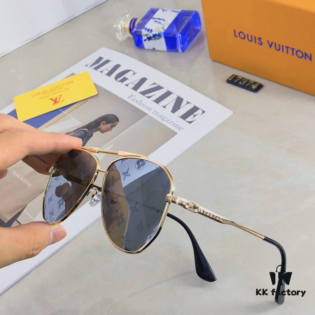 Louis Vuitton Korean-Style Double-Bridge Round Aviator Sunglasses for Men and Women, Fashionable UV-Protective Driving and Outdoor Sun Glasses