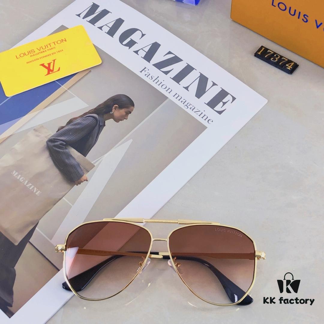 Louis Vuitton Korean-Style Double-Bridge Round Aviator Sunglasses for Men and Women, Fashionable UV-Protective Driving and Outdoor Sun Glasses