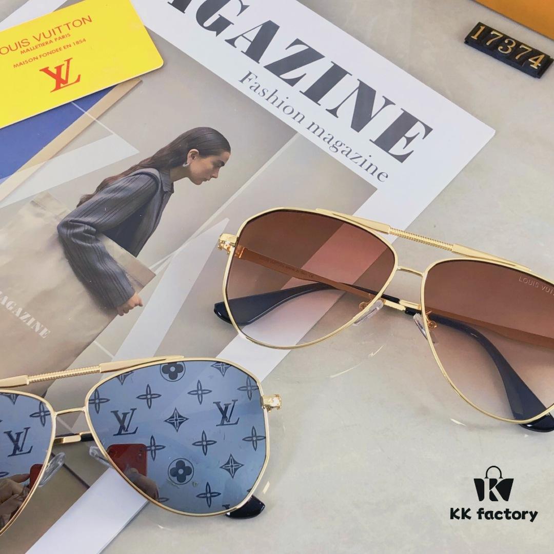 Louis Vuitton Korean-Style Double-Bridge Round Aviator Sunglasses for Men and Women, Fashionable UV-Protective Driving and Outdoor Sun Glasses