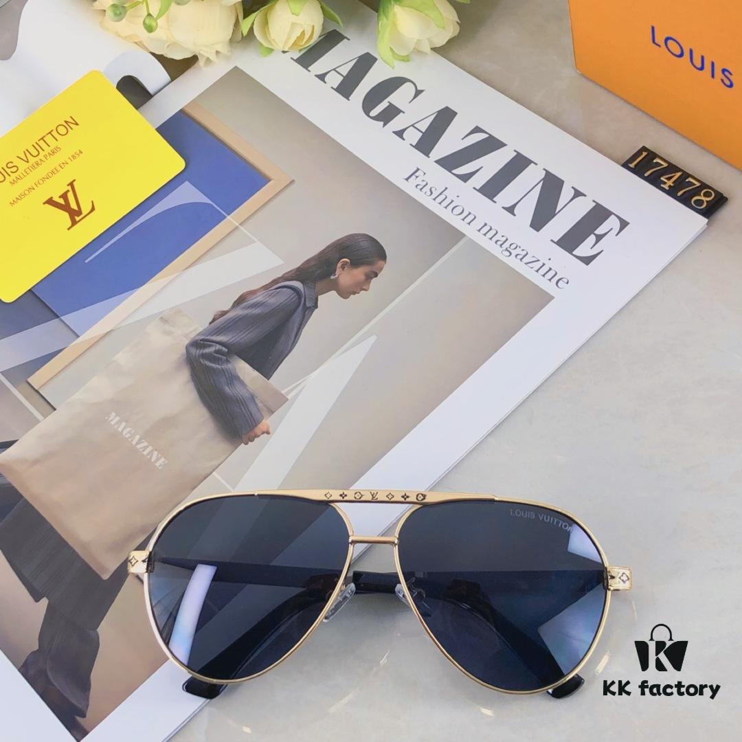 Louis Vuitton Fashion Dual-Bridge Business Pilot Aviator Sunglasses Outdoor Sports Driving Shades