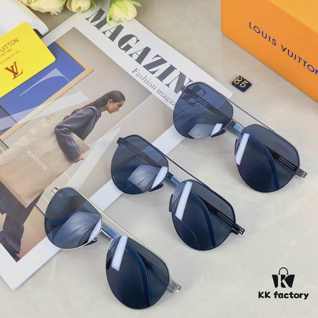 Louis Vuitton Summer New Arrival Polarized Sunglasses for Men, European and American Style Double-Bridge Pilot Nylon Outdoor Fishing Frog Eye Sunglasses