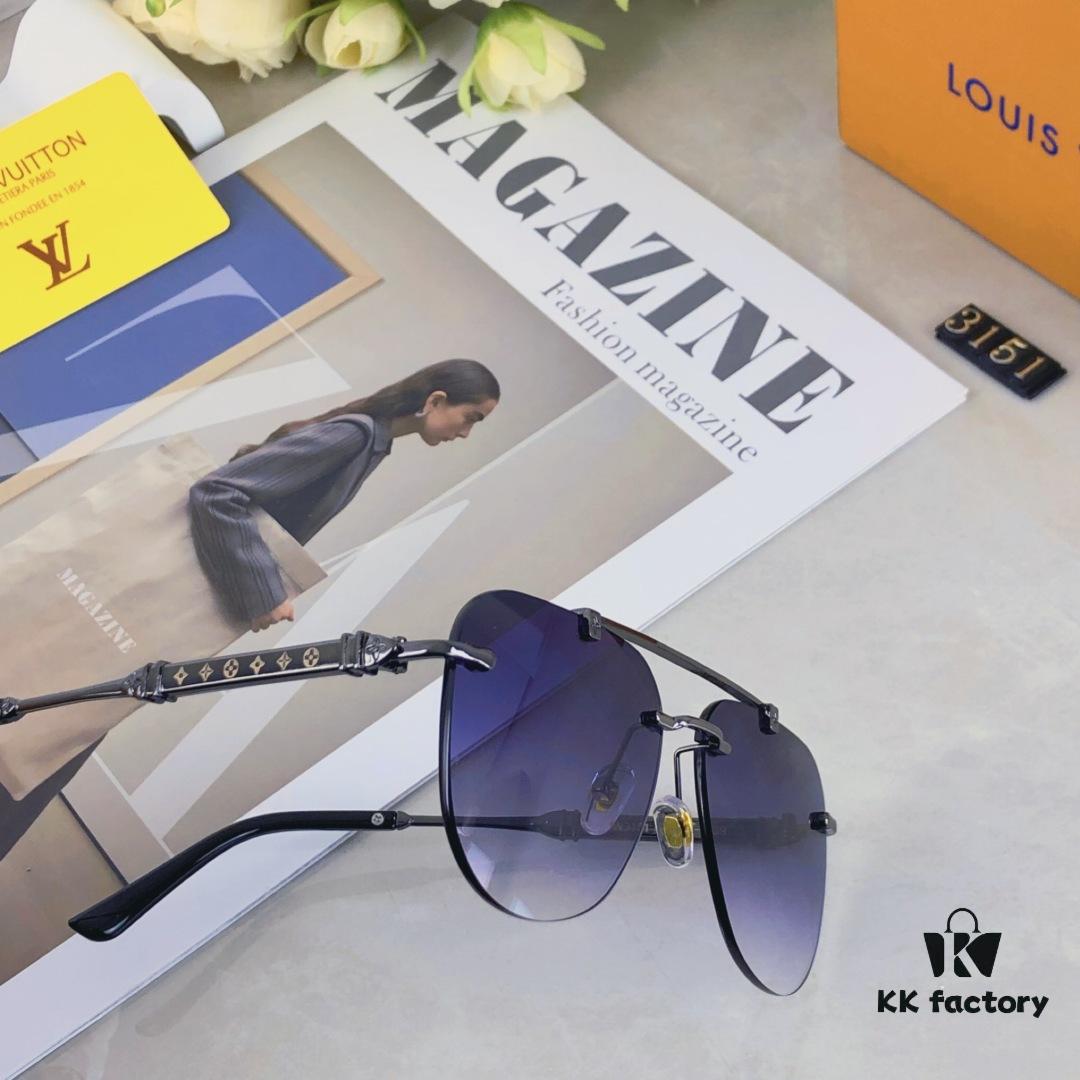 Louis Vuitton European and American Style Double-Bridge Frameless Sunglasses, Ins Aesthetic, High-End Fashion Round Sunnies, Influencer Street Snap Frog Eyewear
