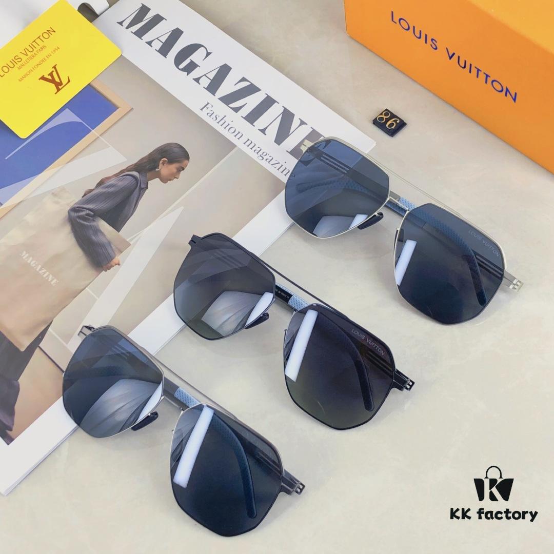 Louis Vuitton Metal Double-Bar Men's Aviator Sunglasses, Stylish Black Polarized UV-Protective Shades