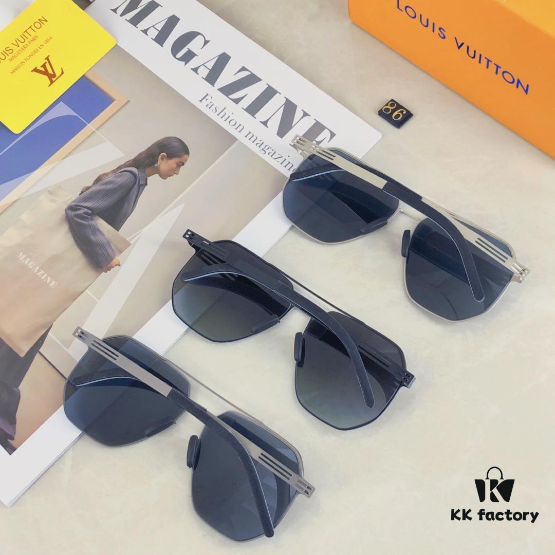 Louis Vuitton Metal Double-Bar Men's Aviator Sunglasses, Stylish Black Polarized UV-Protective Shades