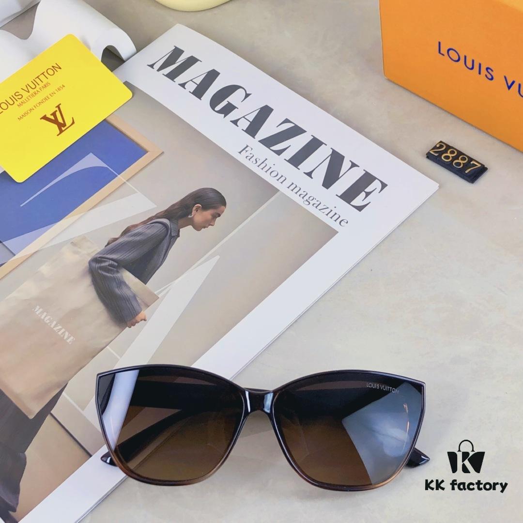 Louis Vuitton Korean-style Chic Cat-Eye Sunglasses for Women, 2025 New Arrival Vintage UV-Protective Designer Shades, Fashionable and Trendy Eyewear