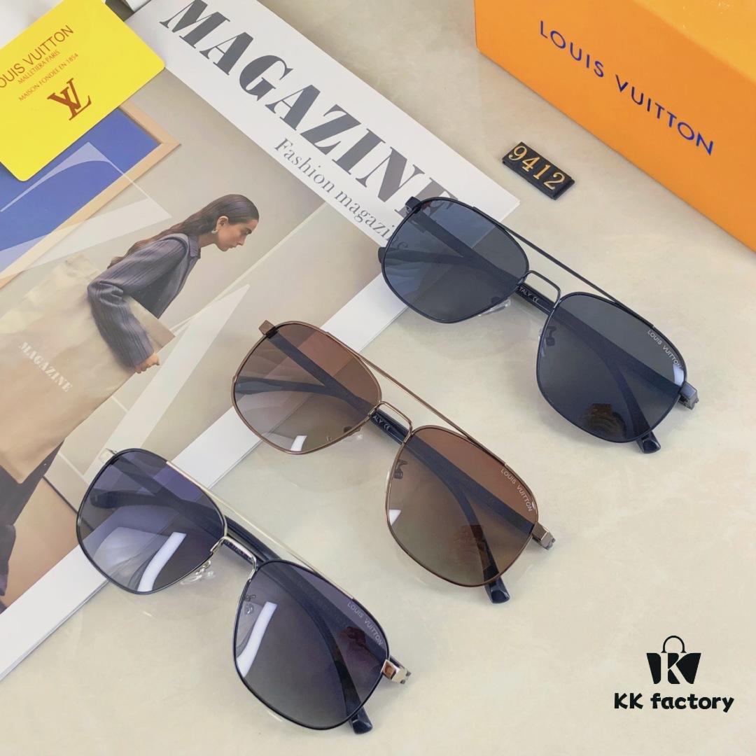 Louis Vuitton 2025 New Arrival Dual-Bridge Metal Luxury Men's Sunglasses, Fashionable UV-Protective Driving Shades
