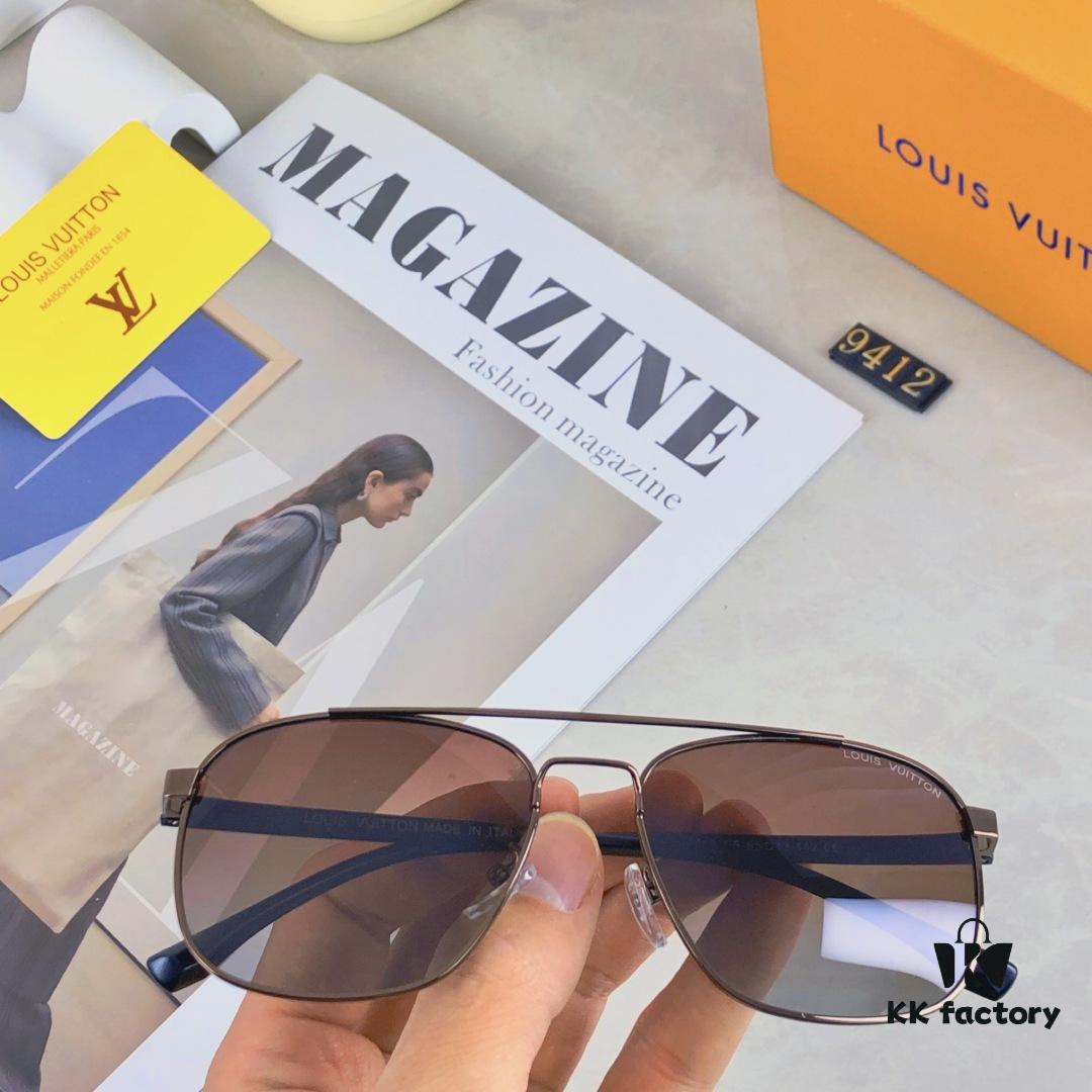 Louis Vuitton 2025 New Arrival Dual-Bridge Metal Luxury Men's Sunglasses, Fashionable UV-Protective Driving Shades