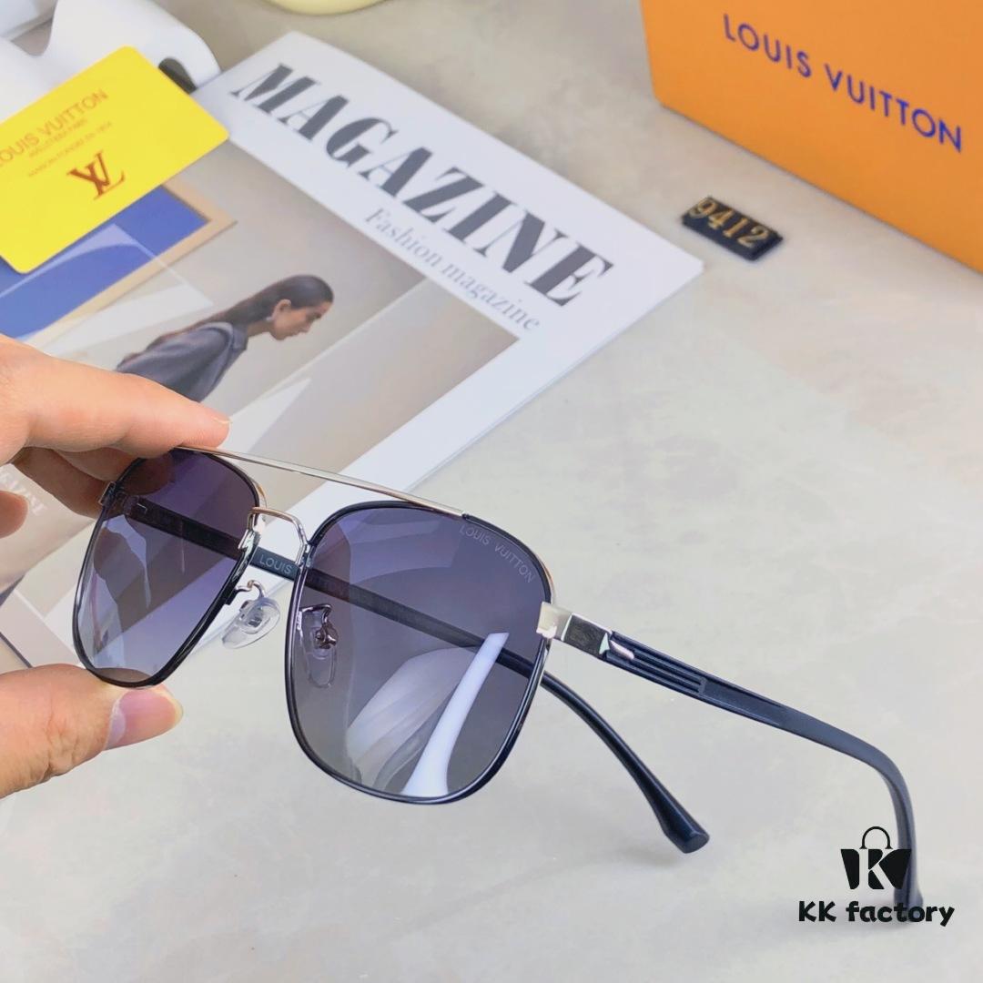 Louis Vuitton 2025 New Arrival Dual-Bridge Metal Luxury Men's Sunglasses, Fashionable UV-Protective Driving Shades