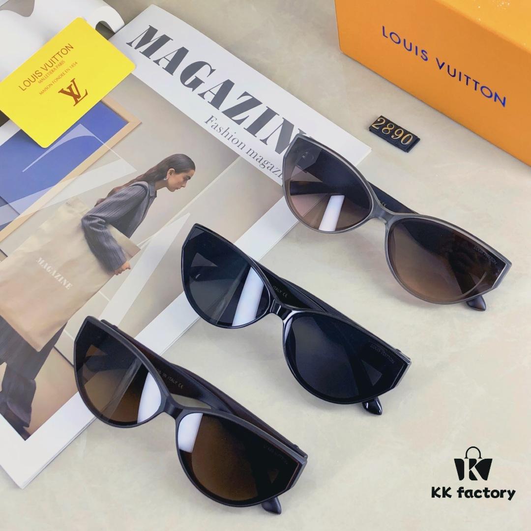 Louis Vuitton 2025 New Korean-Style Oval Cat-Eye Sunglasses Retro Streetwear Hong Kong Style Chic Cool Girl Sunglasses for Women Fashion Influencer Sun Glasses