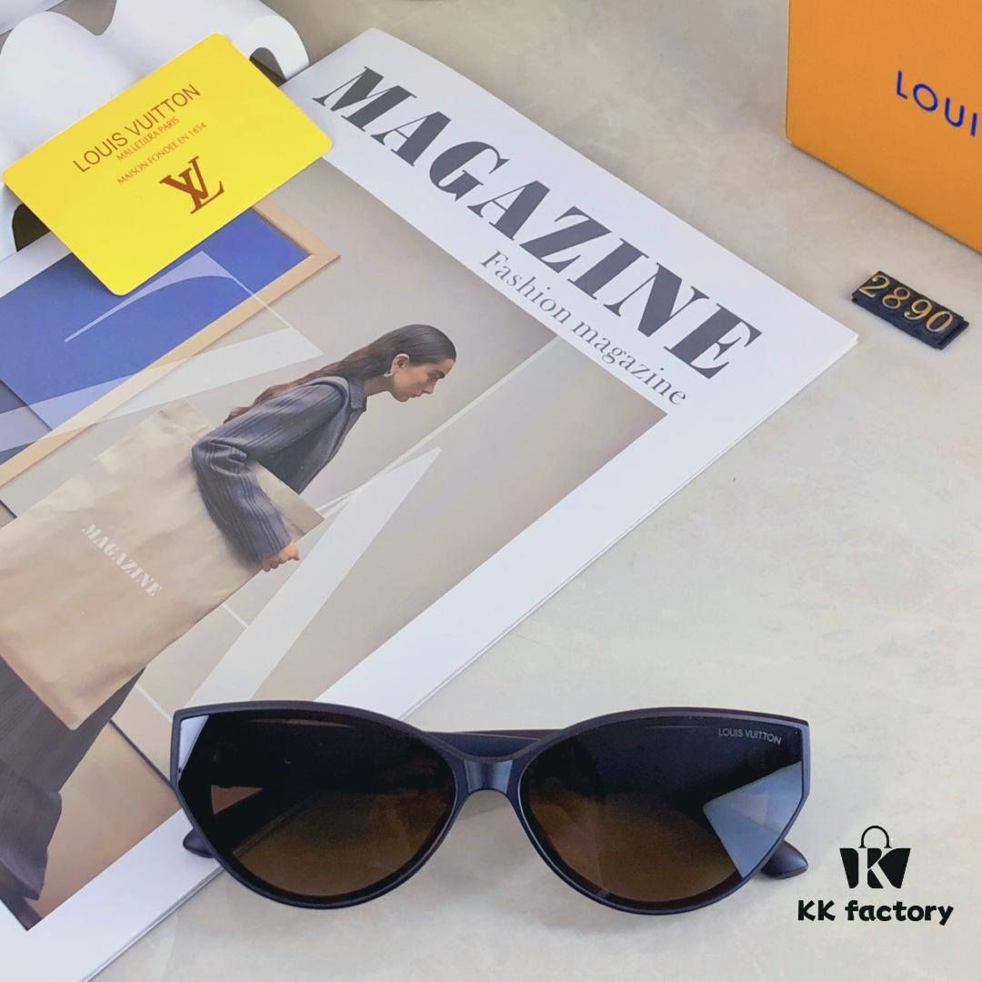 Louis Vuitton 2025 New Korean-Style Oval Cat-Eye Sunglasses Retro Streetwear Hong Kong Style Chic Cool Girl Sunglasses for Women Fashion Influencer Sun Glasses