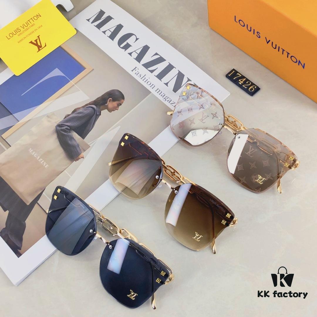 Louis Vuitton New Square Frameless Sunglasses for Women, Fashionable Printed UV Protection Retro Stylish Sunglasses