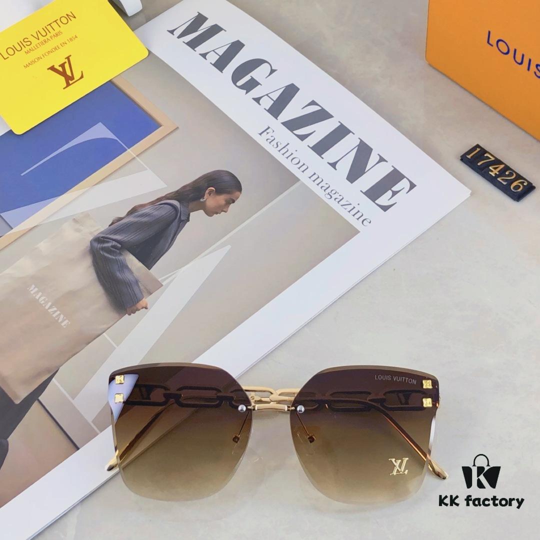 Louis Vuitton New Square Frameless Sunglasses for Women, Fashionable Printed UV Protection Retro Stylish Sunglasses