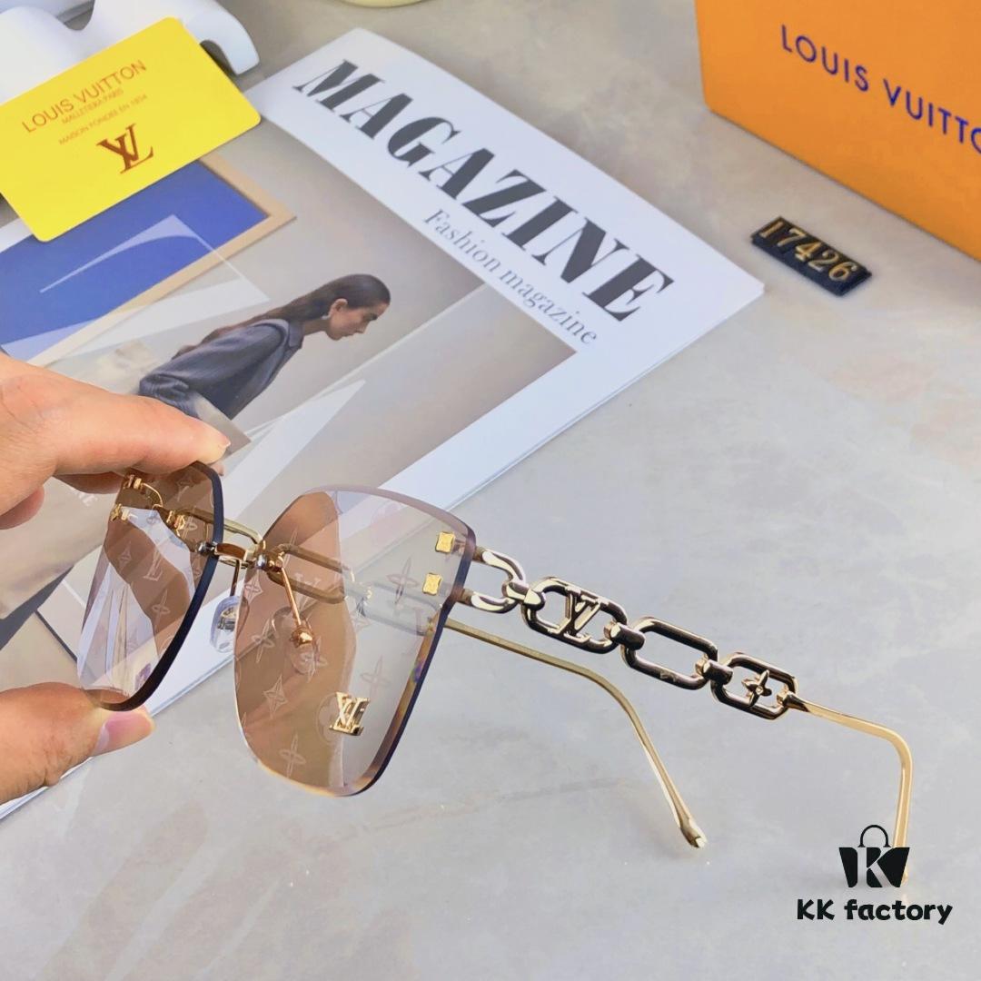 Louis Vuitton New Square Frameless Sunglasses for Women, Fashionable Printed UV Protection Retro Stylish Sunglasses