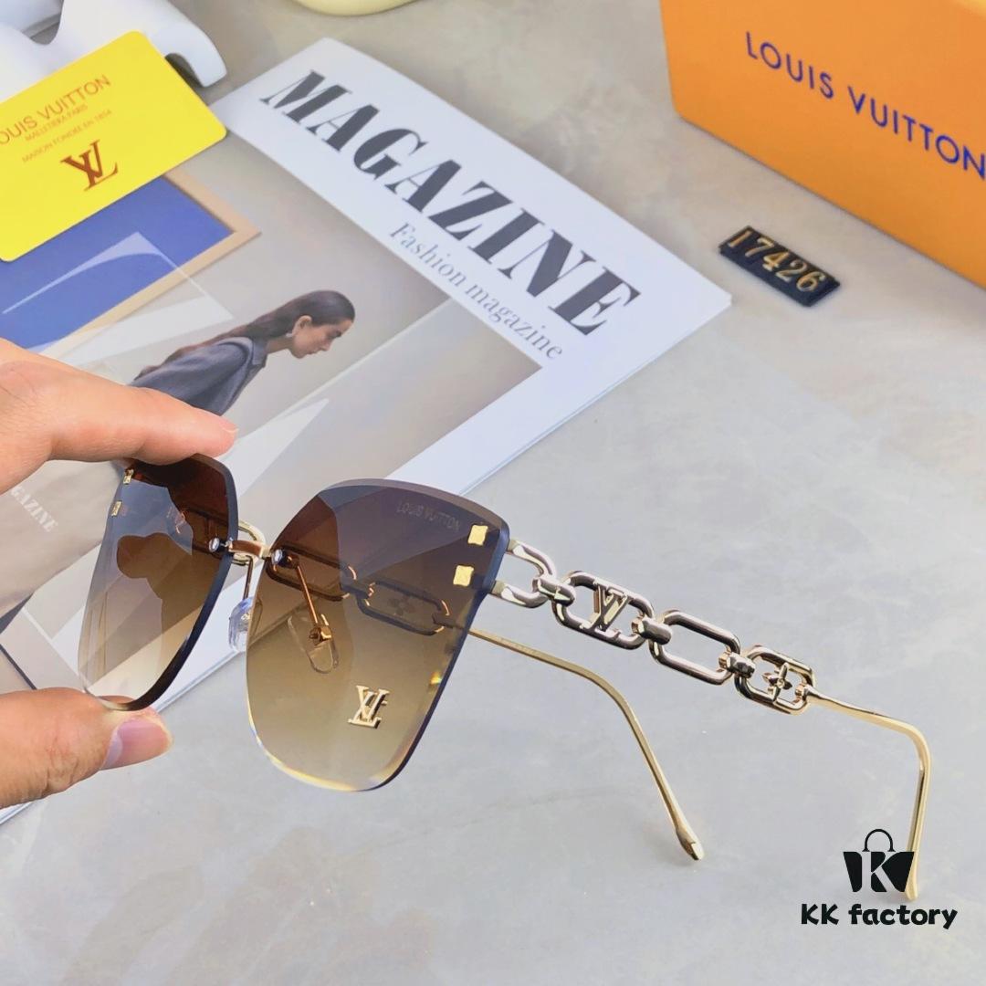 Louis Vuitton New Square Frameless Sunglasses for Women, Fashionable Printed UV Protection Retro Stylish Sunglasses
