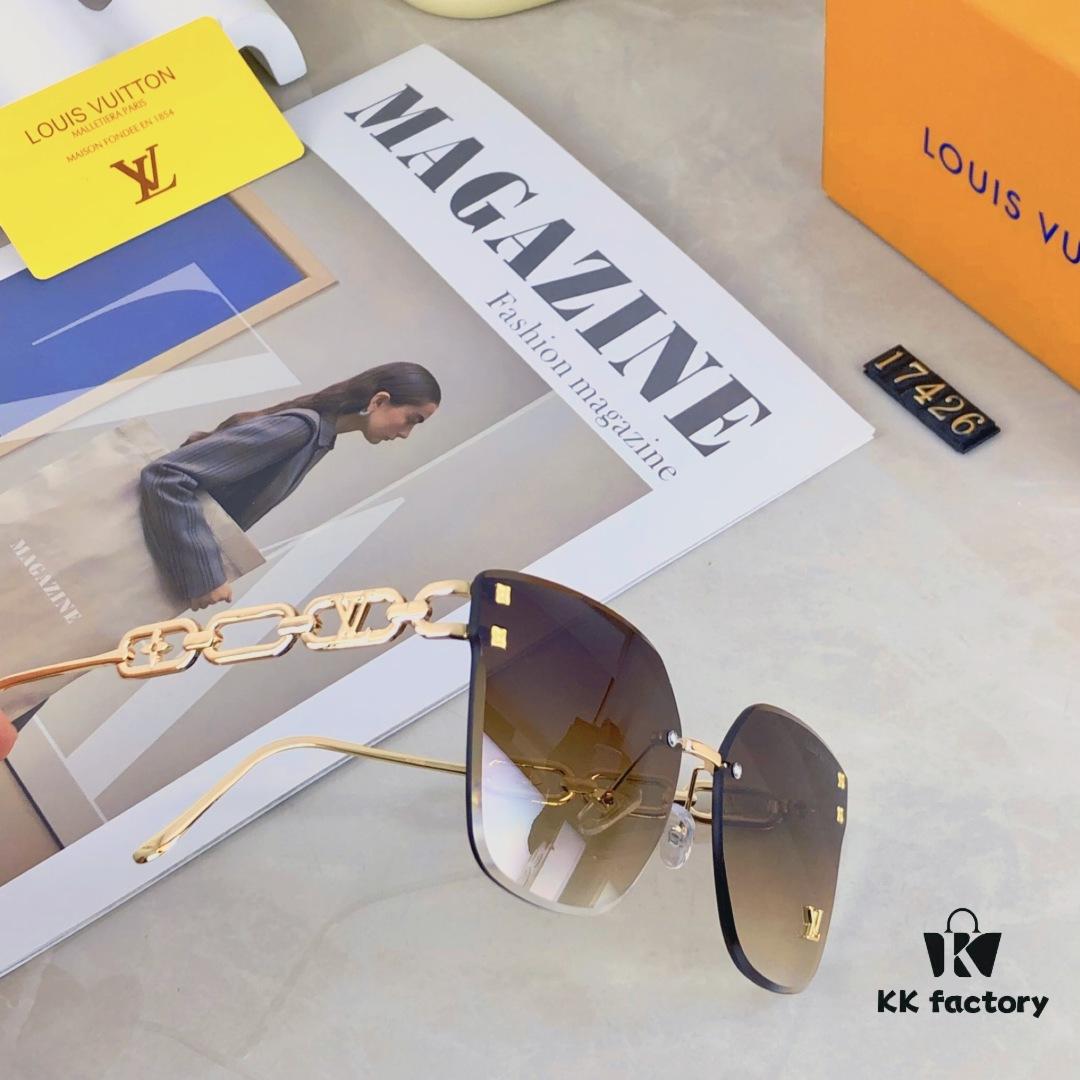 Louis Vuitton New Square Frameless Sunglasses for Women, Fashionable Printed UV Protection Retro Stylish Sunglasses