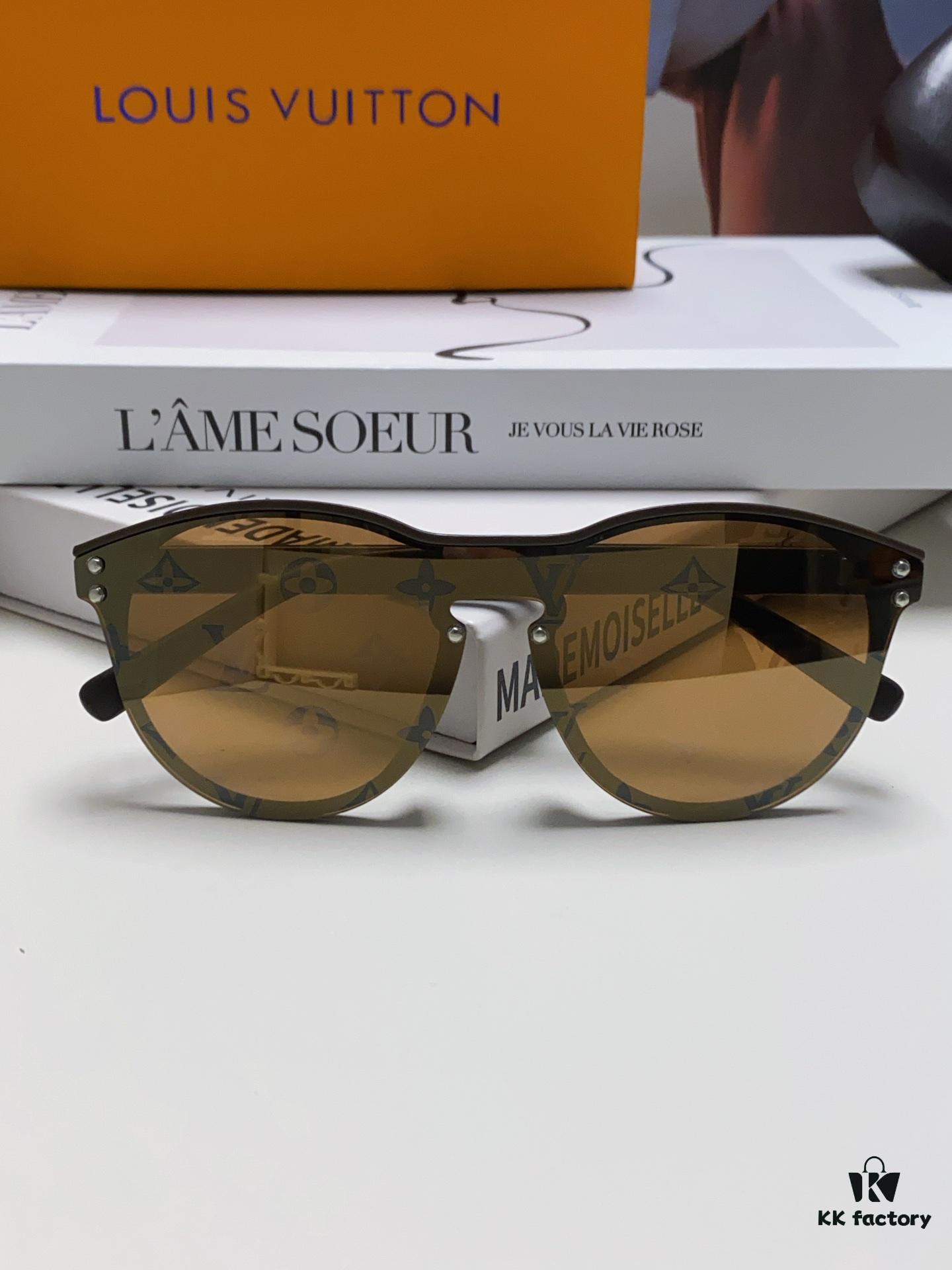 LOUIS VUITTON Round Frame Sunglasses with Detailed Design, Original LV Rimless Style, Classic Temple Logo, High-Quality Fashion Eyewear