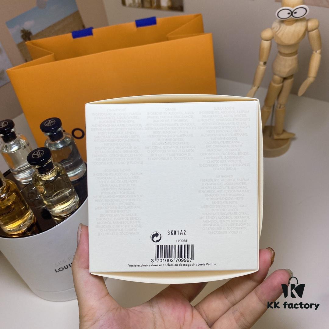 Louis Vuitton Men's Perfume Set of 5 (10ml each), Cylindrical Packaging, Includes Official Store Shopping Bag, No Spray Nozzles, Polished Bottles