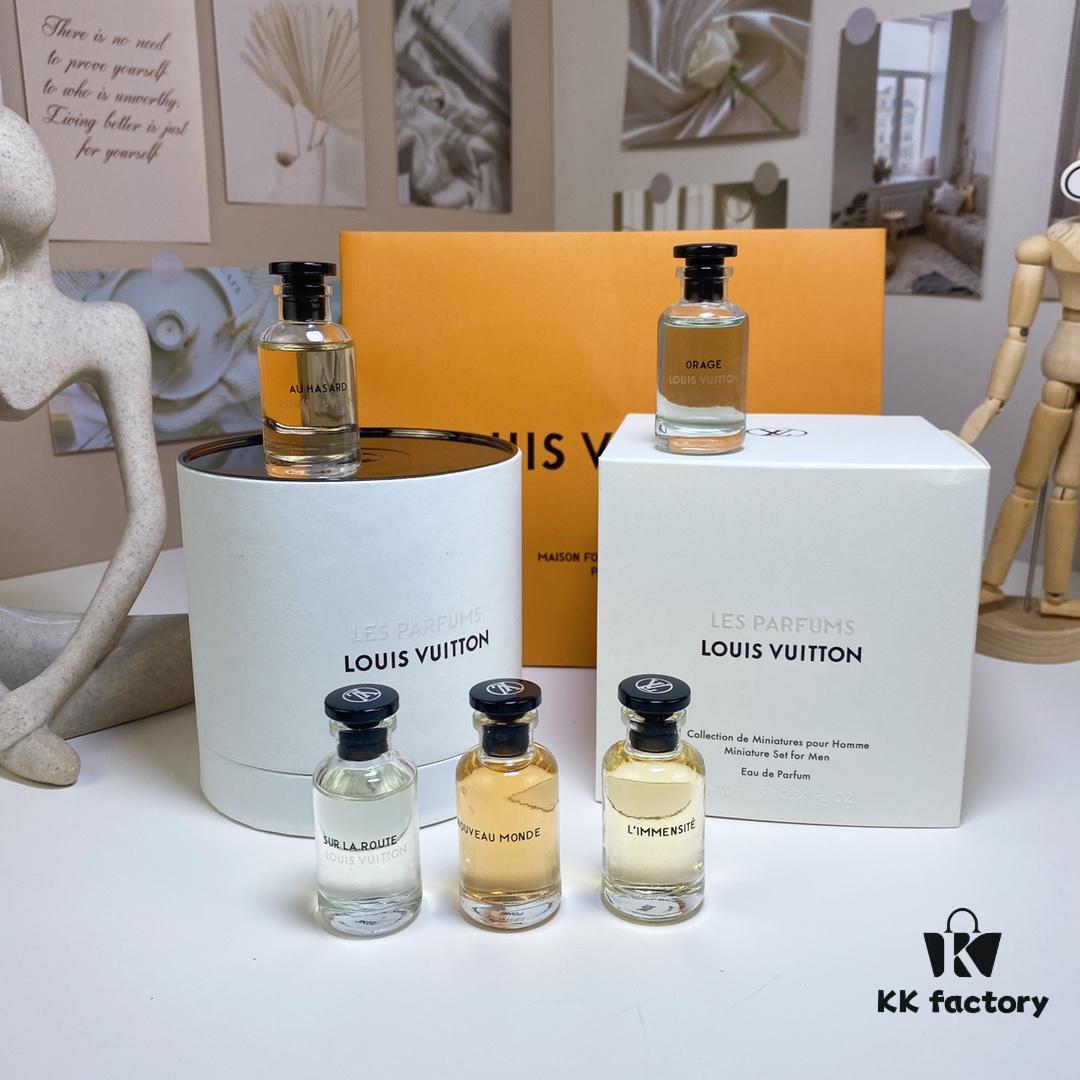 Louis Vuitton Men's Perfume Set of 5 (10ml each), Cylindrical Packaging, Includes Official Store Shopping Bag, No Spray Nozzles, Polished Bottles