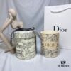 Dior Large Size Deep Green Jouy Print Hydrangea Scent Perfumed Candle Gift Set, Housewarming Gift 280g, with Boutique Shopping Bag