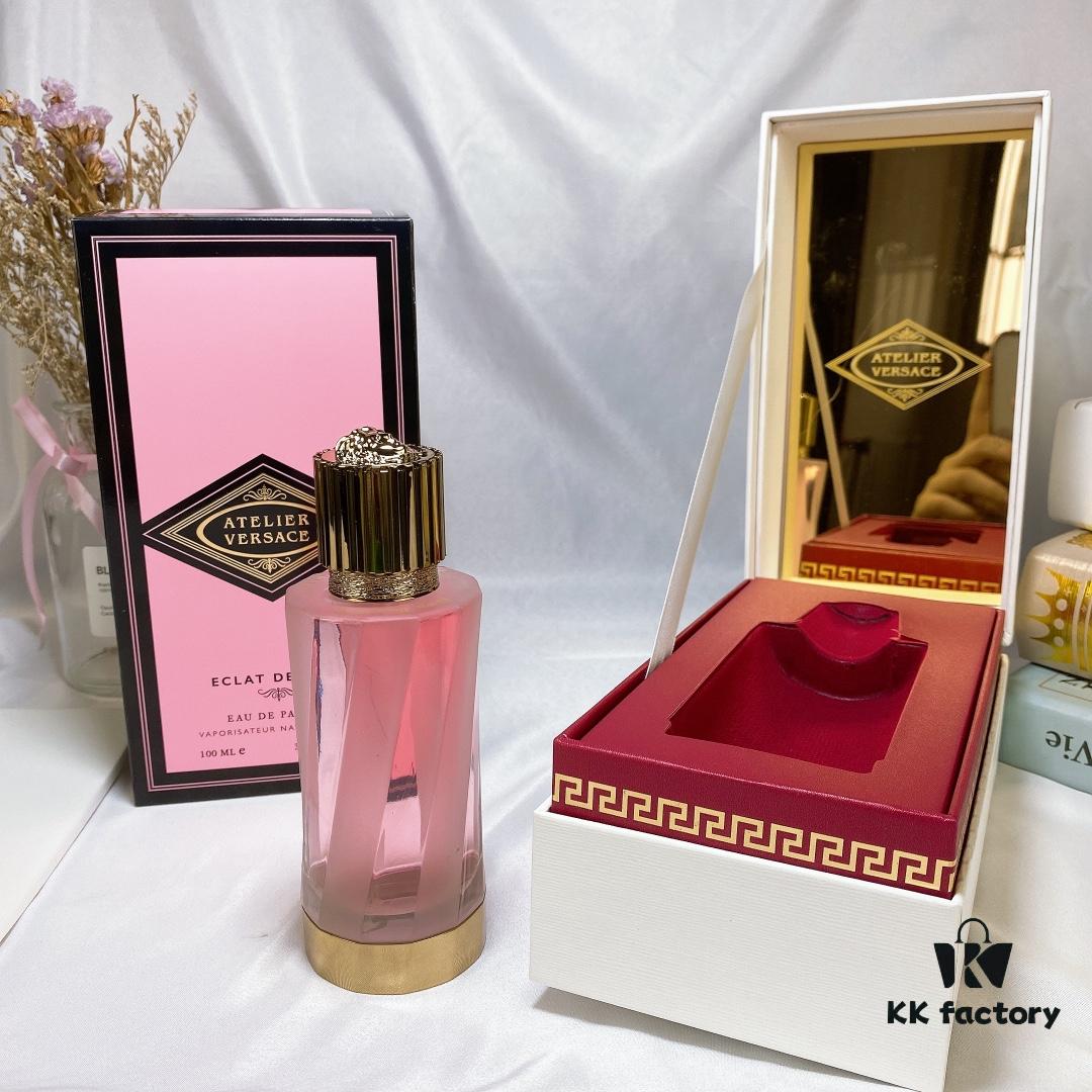 Versace 2020 New Pink Bottle Rose Perfume 100ml, Premium Wooden Box Packaging
