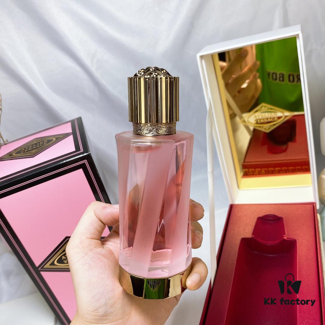 Versace 2020 New Pink Bottle Rose Perfume 100ml, Premium Wooden Box Packaging