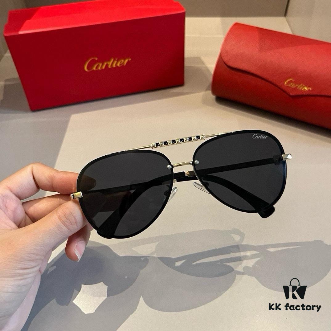 Cartier Men's 1:1 Replica Aviator Sunglasses, High-End and Elegant, Featuring Minimalist Signature Logo on Temples, Luxuriously Crafted, Eyewear for Sun Protection