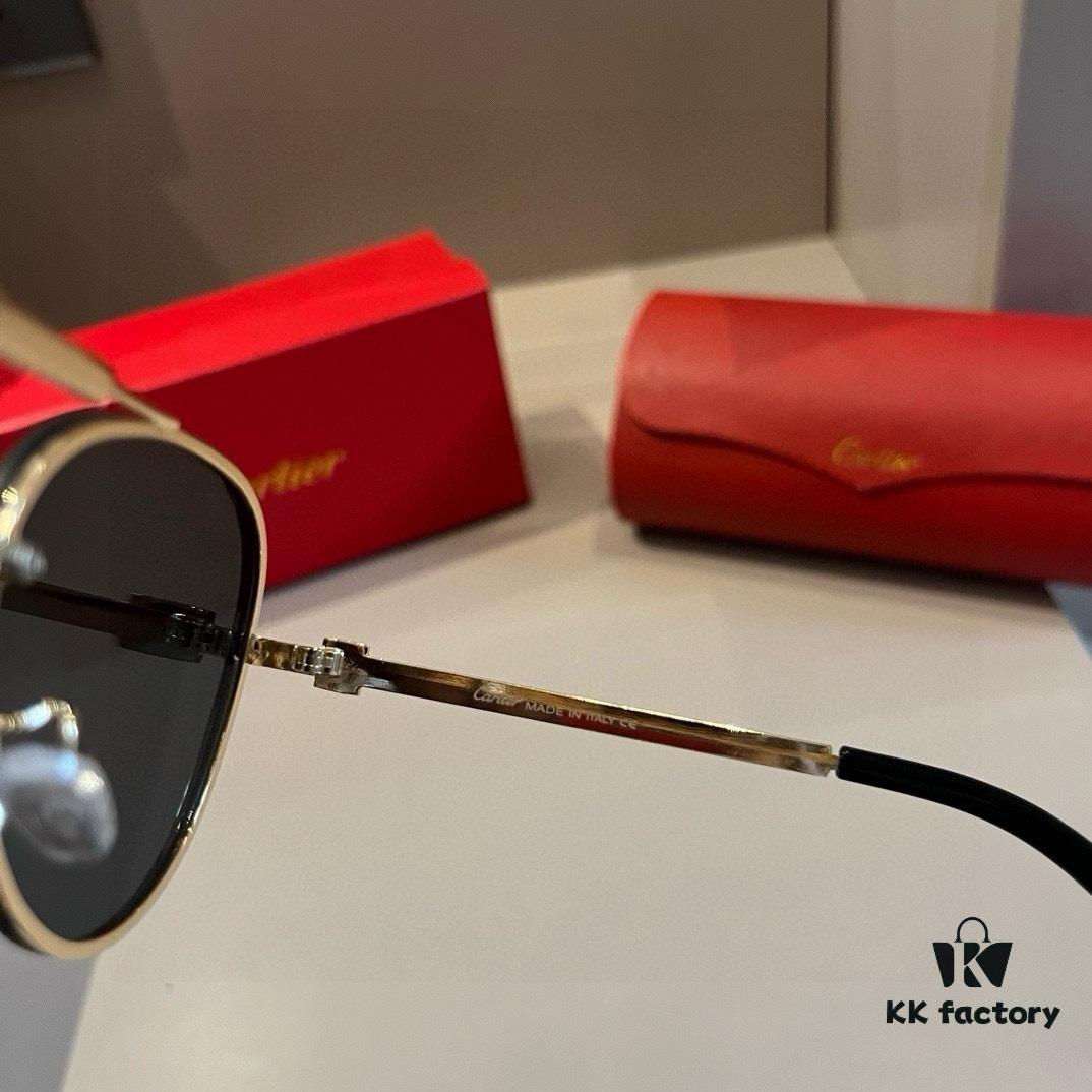 Cartier Men's 1:1 Replica Aviator Sunglasses, High-End and Elegant, Featuring Minimalist Signature Logo on Temples, Luxuriously Crafted, Eyewear for Sun Protection