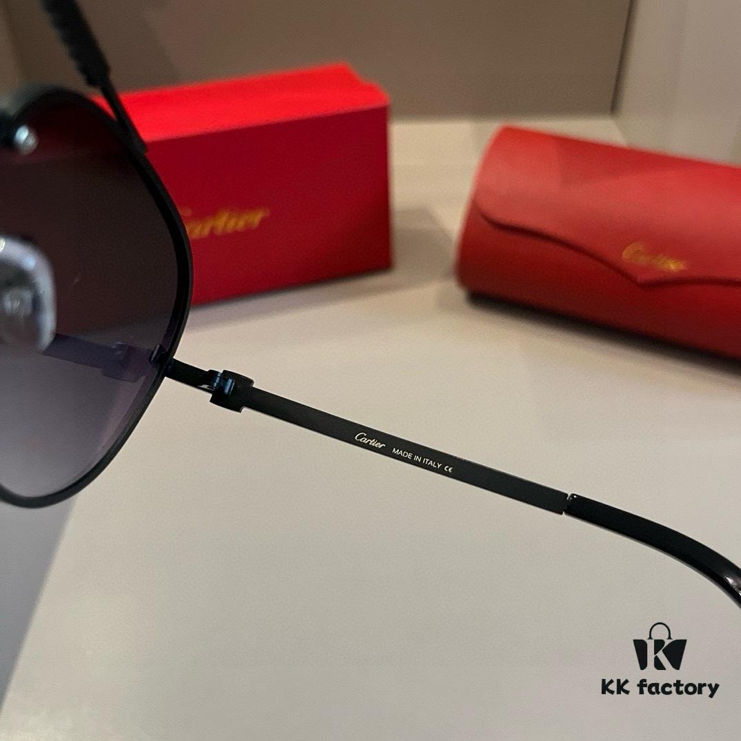 Cartier Men's 1:1 High-End Aviator Sunglasses, Elegant and Luxurious with Minimalist Signature Logo on Temples