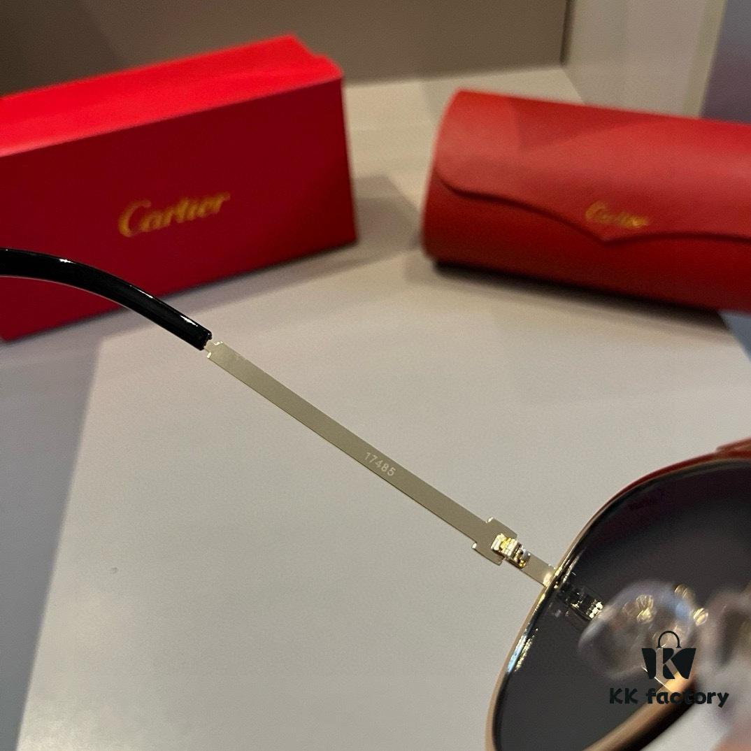 Cartier Men's 1:1 High-End Aviator Sunglasses, Elegant and Luxurious with Minimalist Signature Logo on Temples