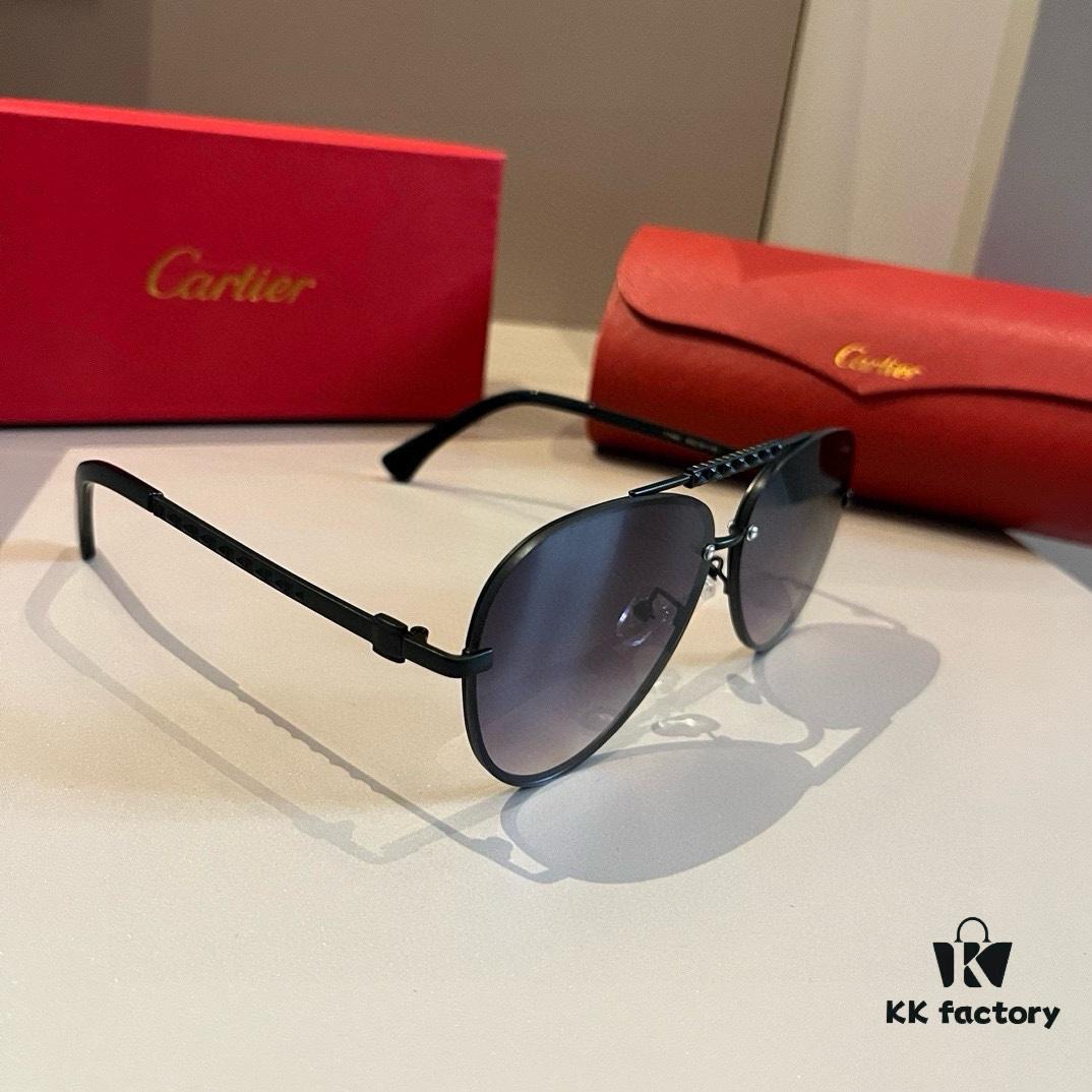 Cartier Men's Official Website 1:1 High-End Aviator Sunglasses