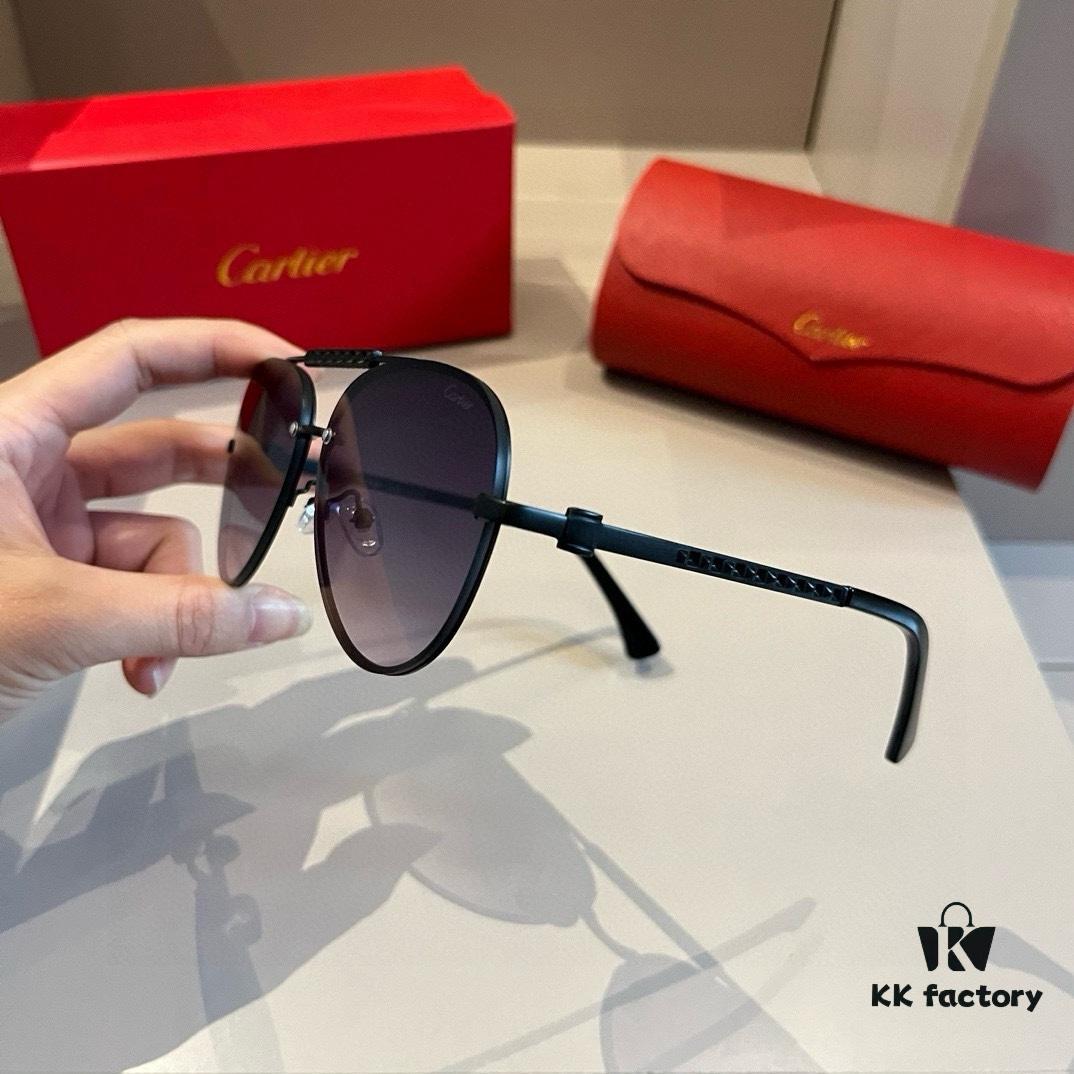 Cartier Men's Official Website 1:1 High-End Aviator Sunglasses