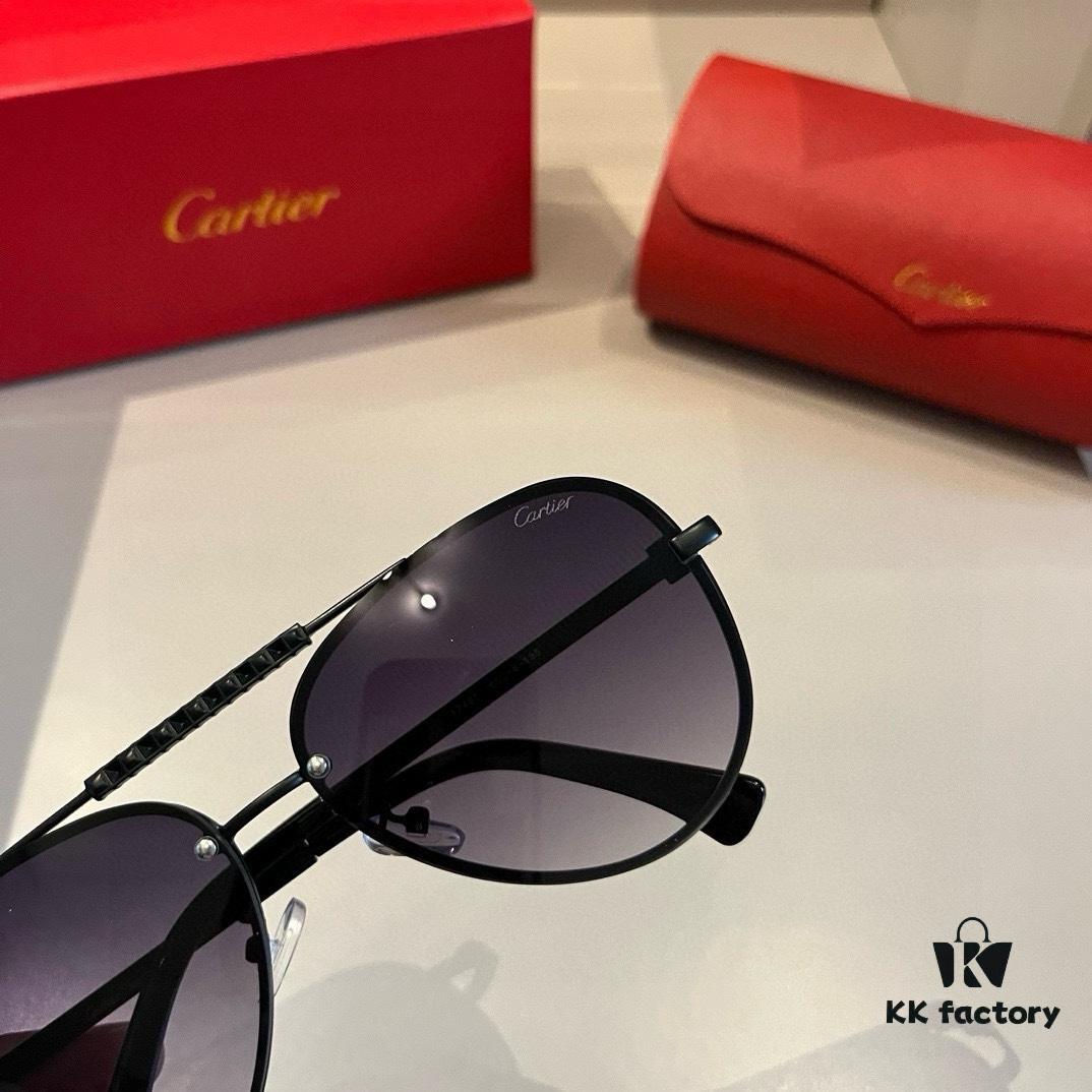 Cartier Men's Official Website 1:1 High-End Aviator Sunglasses