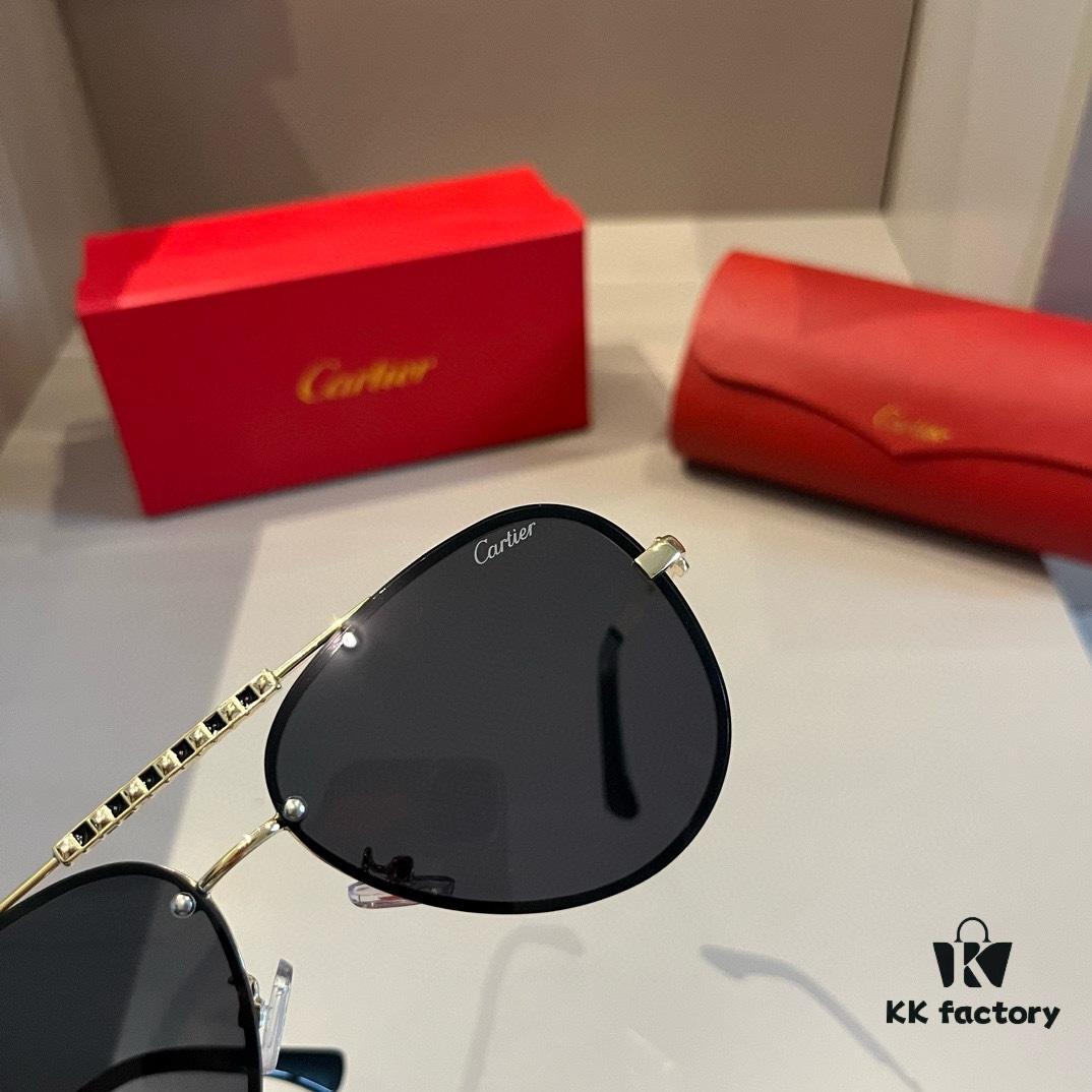 Cartier Men's Official Website 1:1 Large Aviator Sunglasses, High-End and Elegant, Minimalist Signature Logo on Temples, Luxuriously Crafted