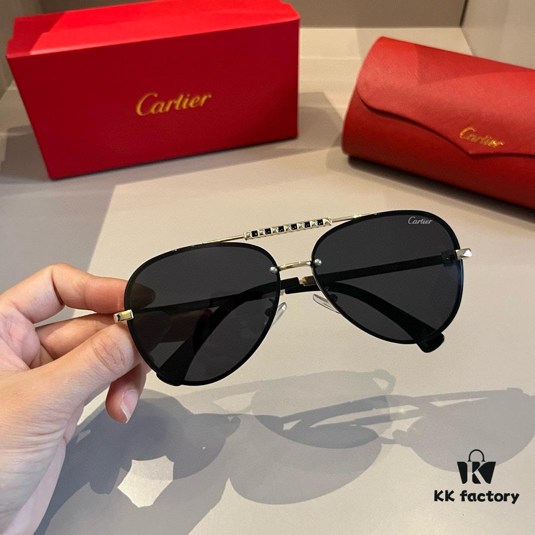Cartier Men's Official Website 1:1 Large Aviator Sunglasses, High-End and Elegant, Minimalist Signature Logo on Temples, Luxuriously Crafted