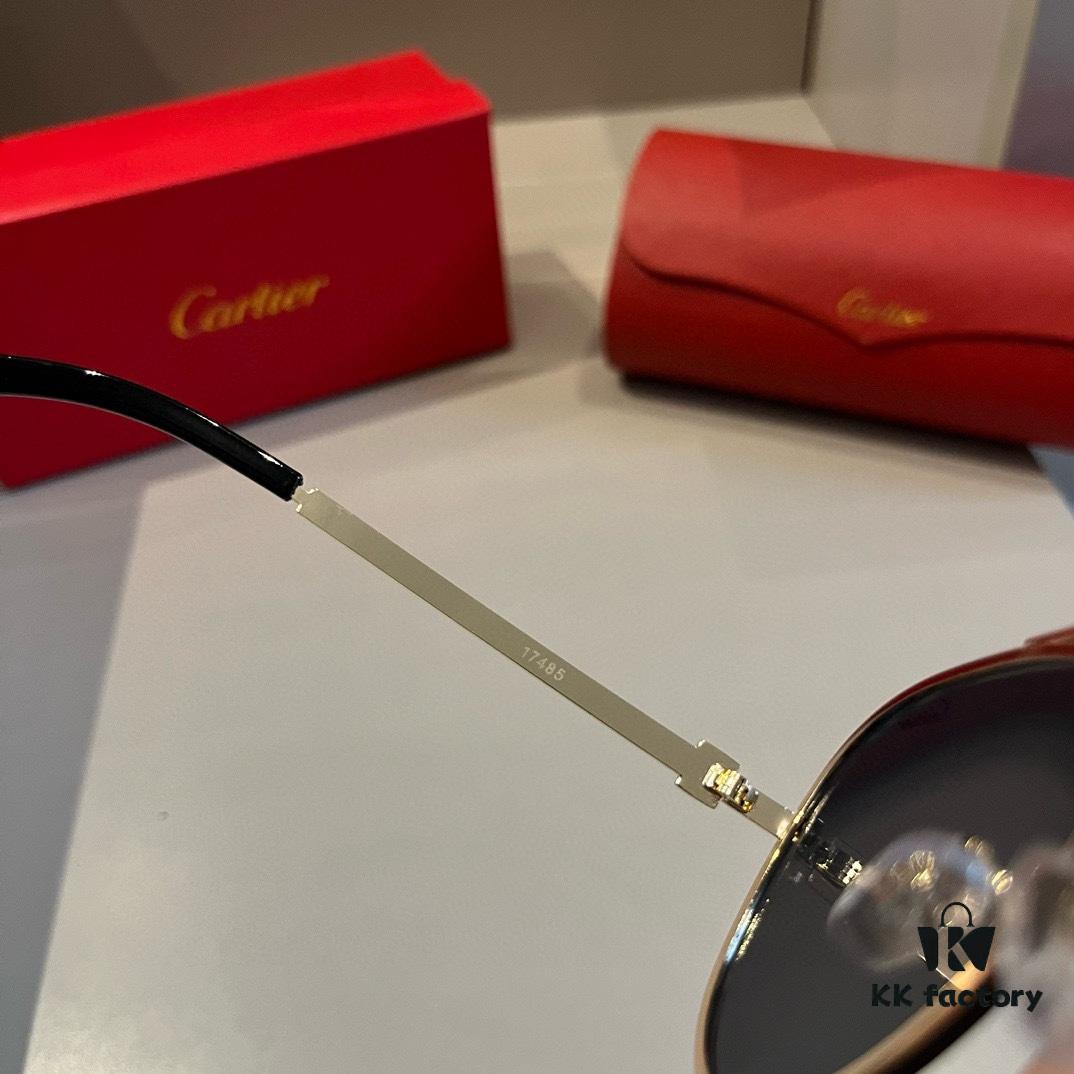 Cartier Men's Official Website 1:1 Large Aviator Sunglasses, High-End and Elegant, Minimalist Signature Logo on Temples, Luxuriously Crafted