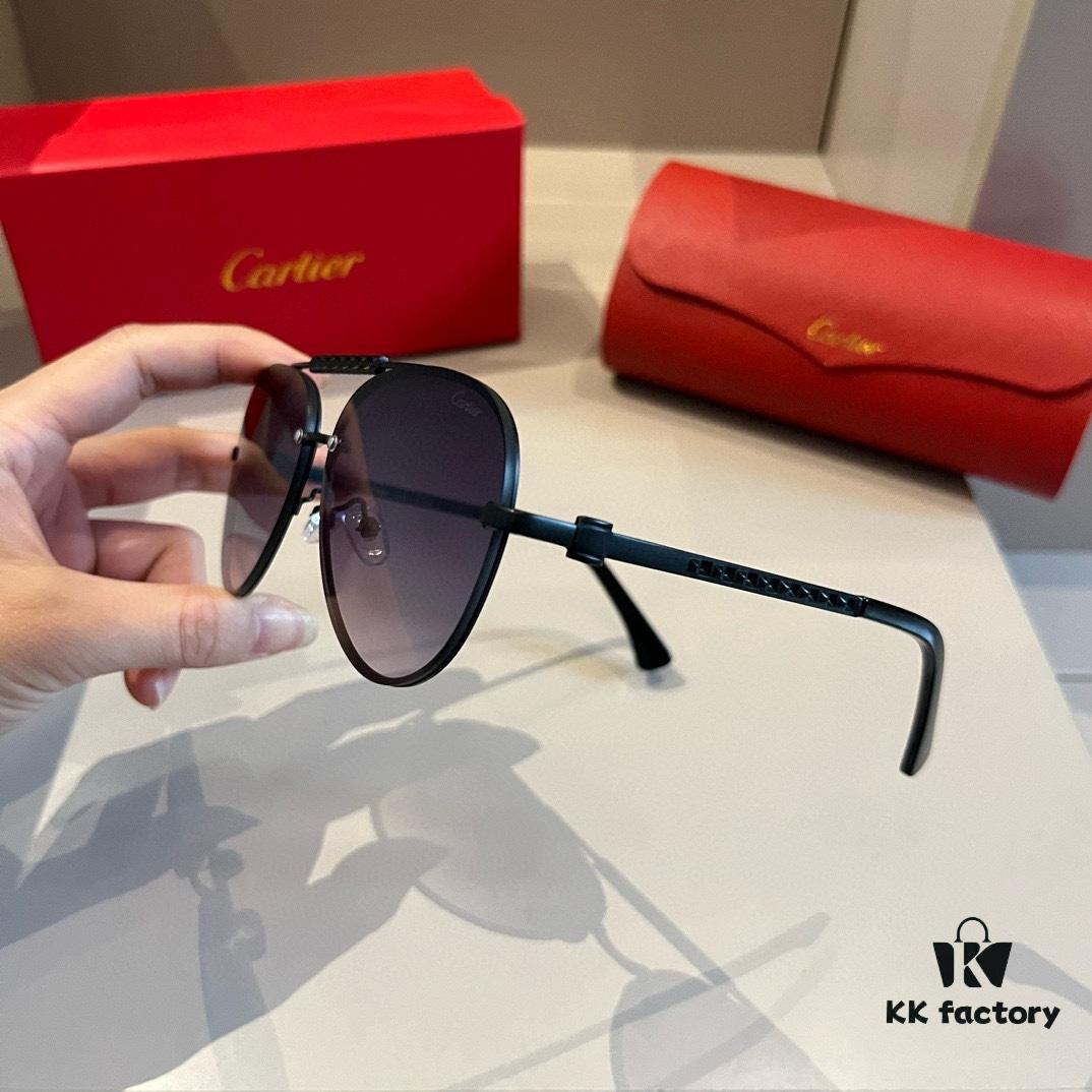Cartier Men's High-End Oversized Aviator Sunglasses, 1:1 Replica of Official Website Version, Elegant and Luxurious Design with Minimalist Iconic Logo on Temples