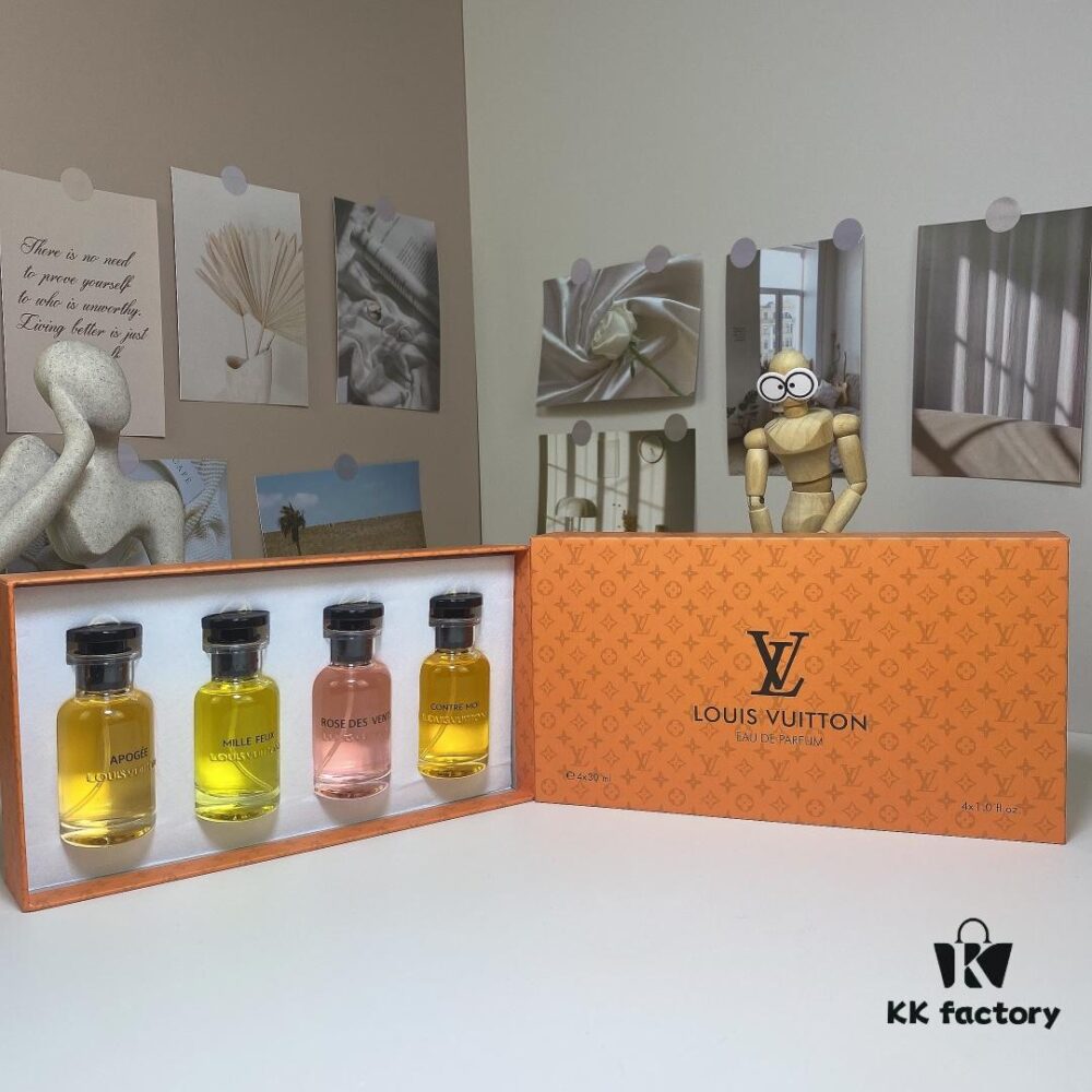 Louis Vuitton Travel Set of 4 Mini Perfumes 30ml×4 with Spray Heads, Including: Rose des Vents, L'Immensité, Sur la Route, Briller