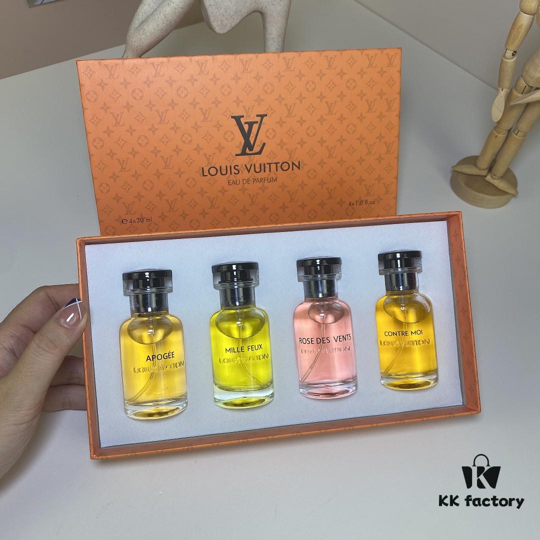 Louis Vuitton Travel Set of 4 Mini Perfumes 30ml×4 with Spray Heads, Including: Rose des Vents, L'Immensité, Sur la Route, Briller
