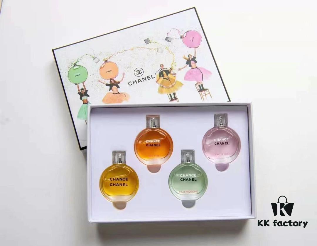 Chanel Chance Perfume Sample Set 7.5ML Four-Piece, Including Yellow, Orange, Green, and Pink Variants