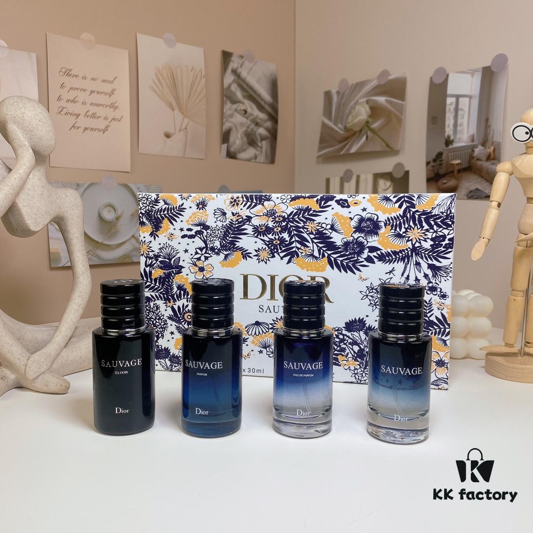 Free Shipping Dior Sauvage 30ml x 4 Set (Sample Pack of 4 with Atomizers) Including Eau de Toilette, Eau de Parfum, Parfum, and Privée Edition